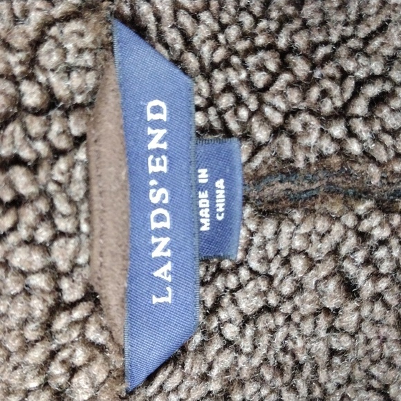 Lands' End Brown Faux Suede Leather Collared Button Up Long Sleeve Winter Coat - Picture 11 of 13